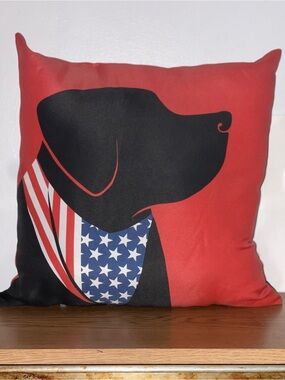 Patriotic Black Dog Decorative Throw Pillow - Red